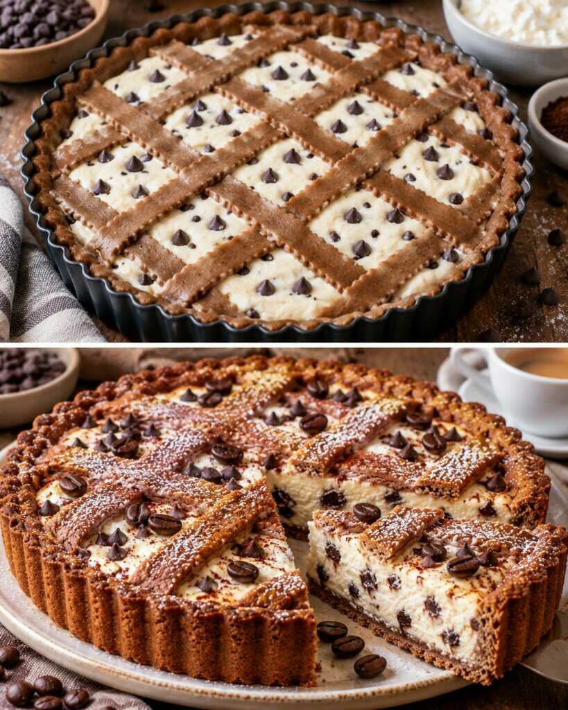 Crostata al Caffè con Crema di Ricotta e Gocce di Cioccolato