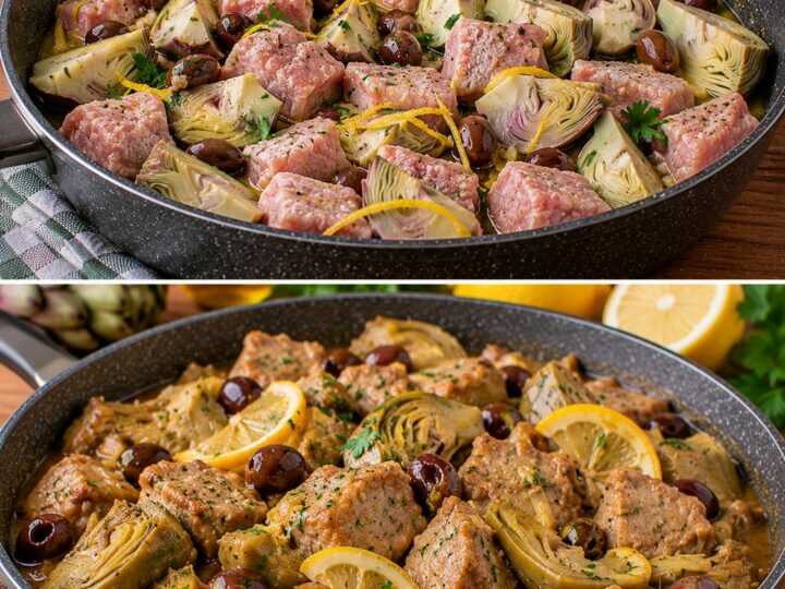 Spezzatino di Vitello con Carciofi, Limone e Olive Taggiasche