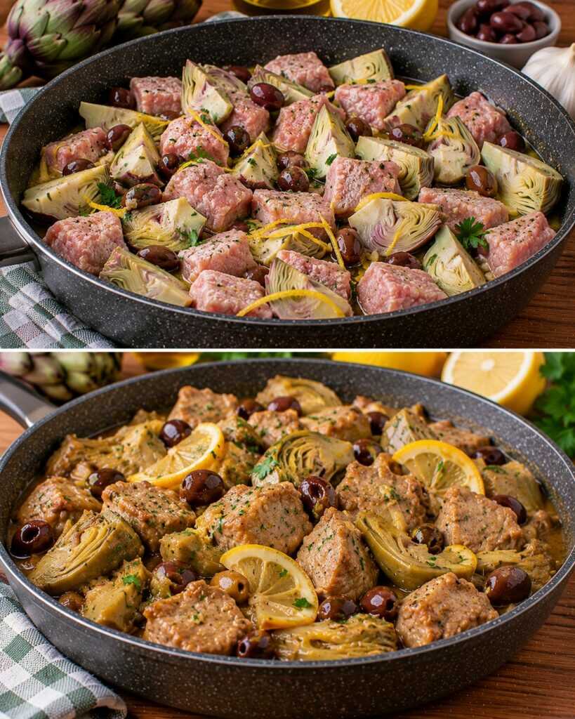 Spezzatino di Vitello con Carciofi, Limone e Olive Taggiasche