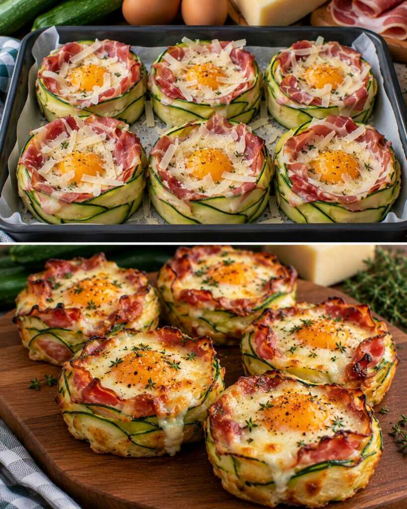 Cestini di Uova e Zucchine con Fonduta di Asiago e Speck