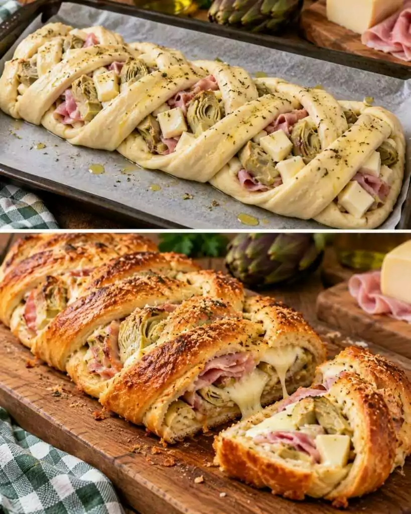 Pizza a Treccia con Carciofi, Prosciutto Cotto e Cuore di Provola