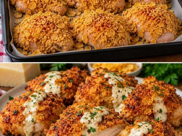 Pollo al Forno con Crosta di Corn Flakes, Paprika Dolce e Salsa al Parmigiano
