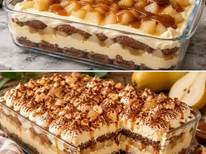 Tiramisù al Caramello Salato con Pere e Savoiardi al Cacao 🍐🍫