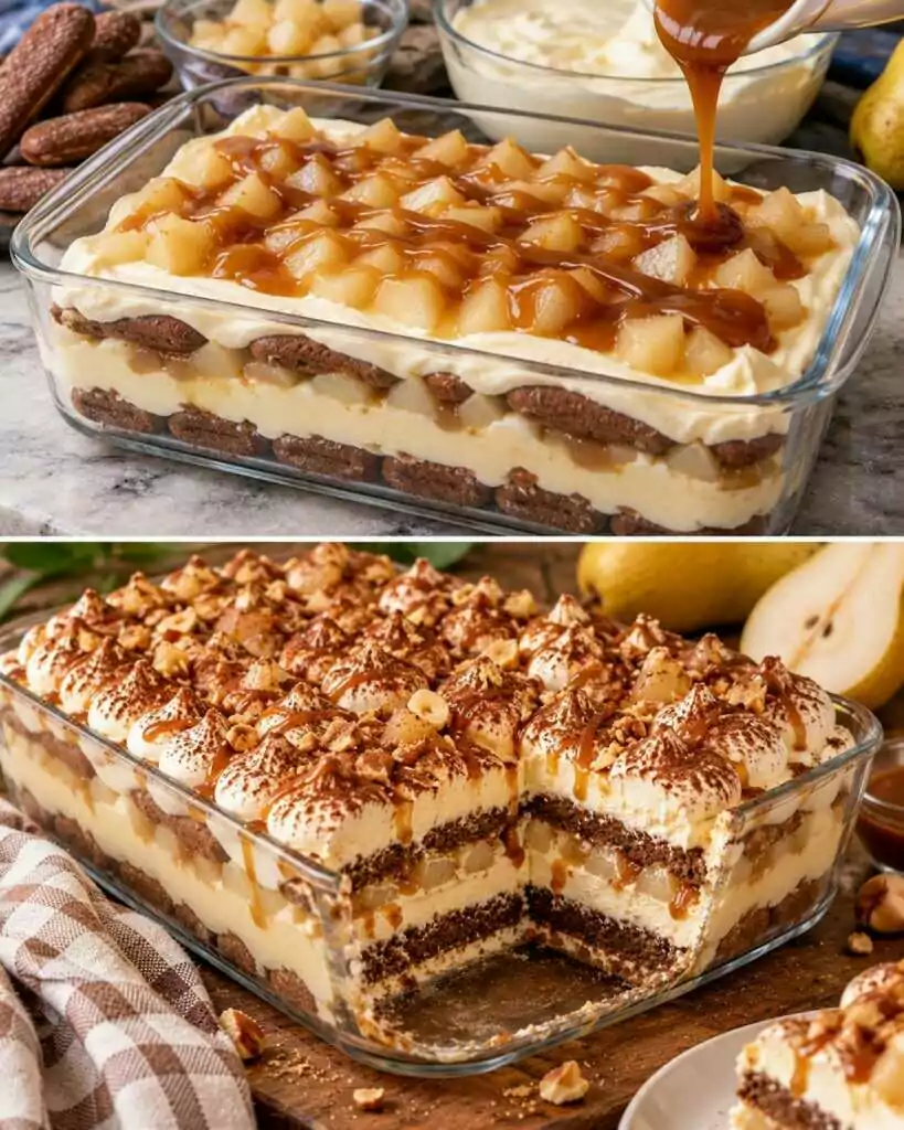Tiramisù al Caramello Salato con Pere e Savoiardi al Cacao 🍐🍫