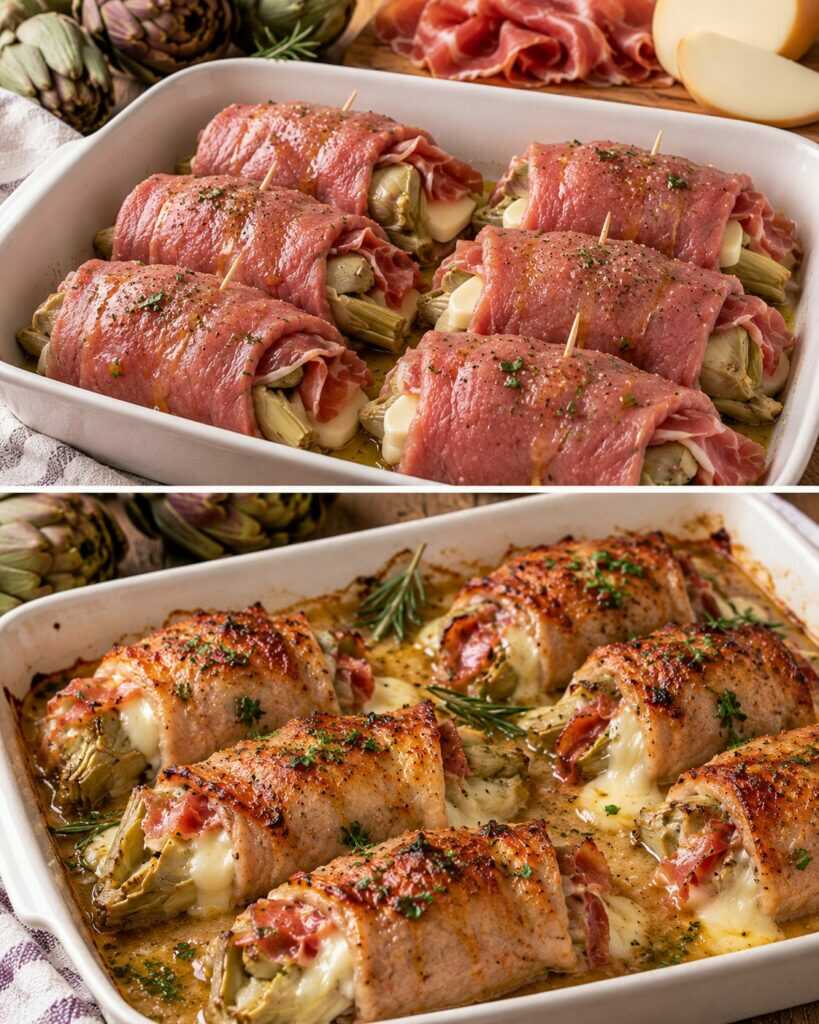 Involtini di Vitello con Carciofi, Scamorza e Prosciutto Crudo