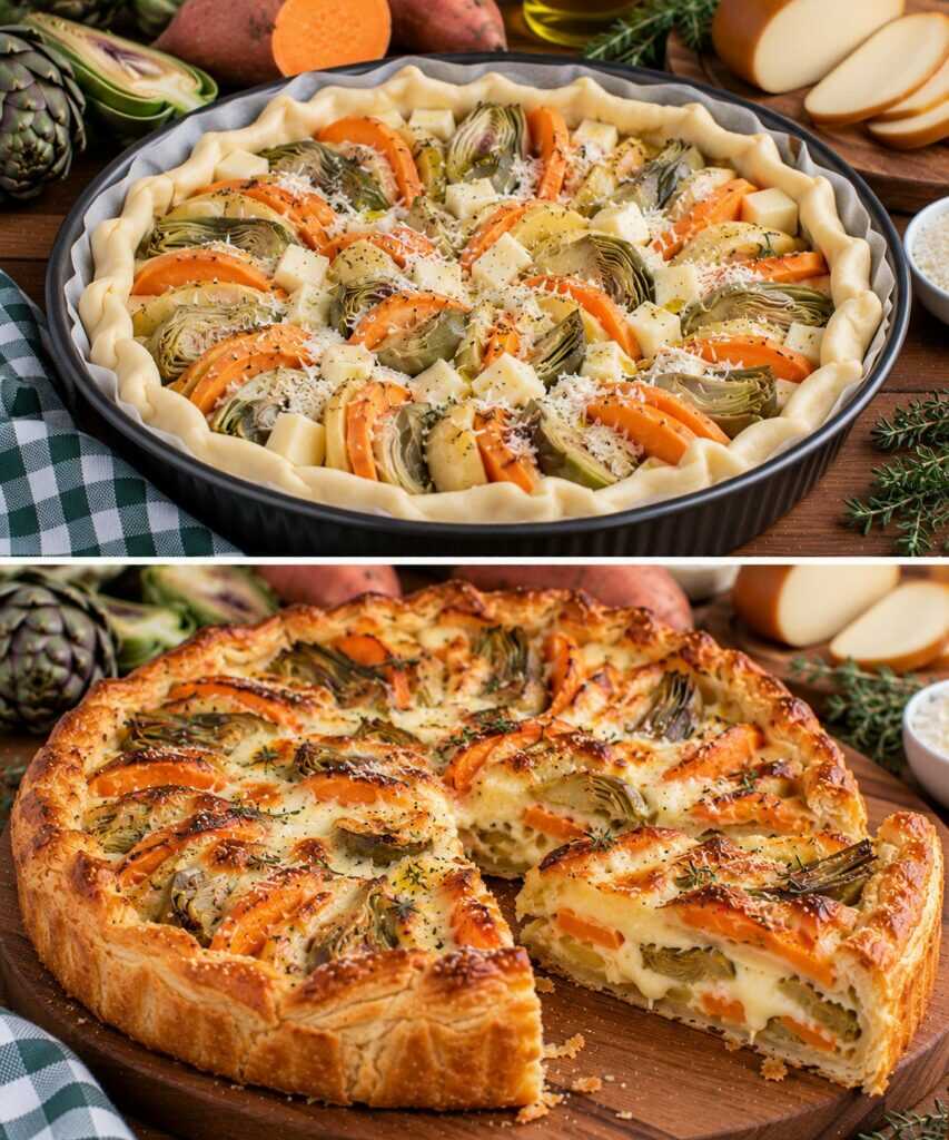 Torta Rustica con Carciofi, Patate Dolci e Provola Affumicata
