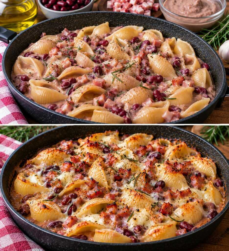 Conchiglie Cremose con Crema di Fagioli Rossi, Pancetta e Rosmarino