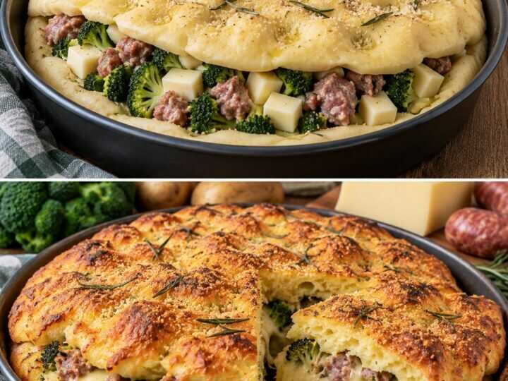 Focaccia di Patate Ripiena con Broccoli, Salsiccia e Provolone