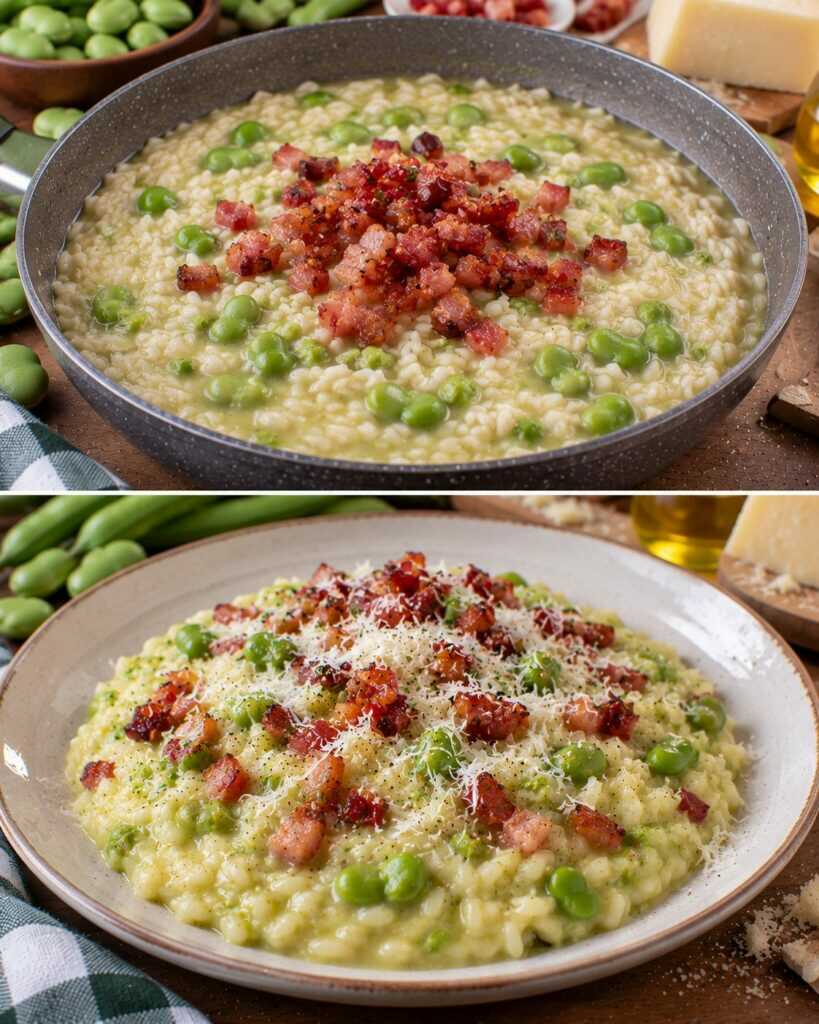 Risotto alla Crema di Fave con Pancetta Croccante e Pecorino Romano