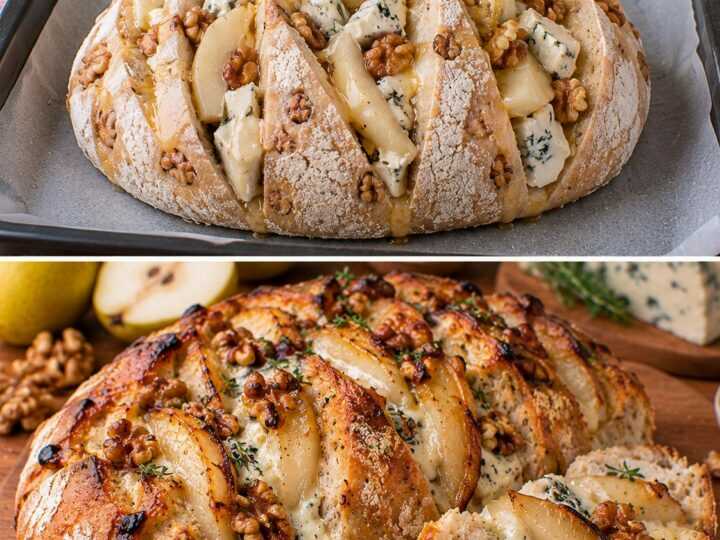 Pane Rustico alle Noci con Gorgonzola e Pere Caramellate