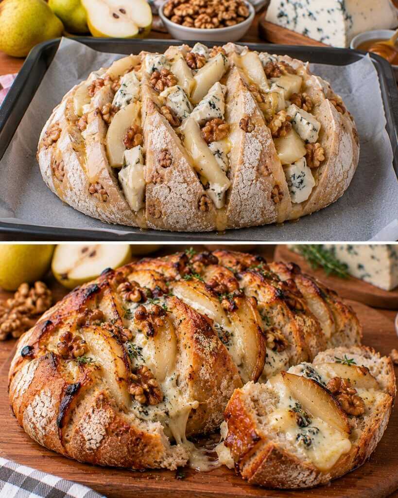 Pane Rustico alle Noci con Gorgonzola e Pere Caramellate