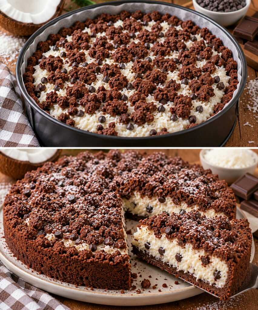 Sbriciolata al Cacao con Crema al Cocco e Gocce di Cioccolato