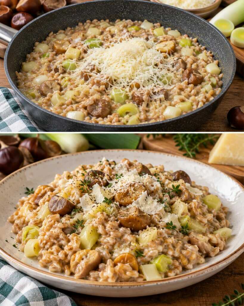 Farrotto Cremoso con Castagne, Porri e Pecorino