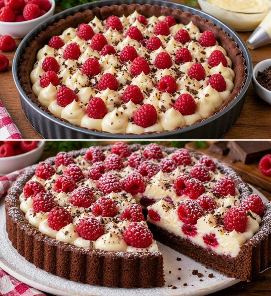 Crostata Morbida al Cacao con Crema al Latte e Lamponi Freschi: Un Dolce Cremoso e Irresistibile