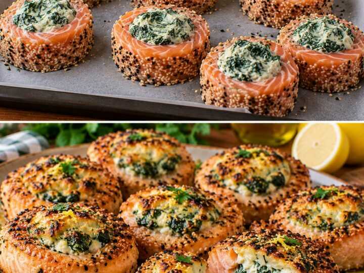 Medaglioni di Salmone con Spinaci, Ricotta e Crosta di Sesamo