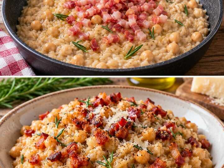 Orzo Perlato con Crema di Ceci, Pancetta Croccante e Rosmarino