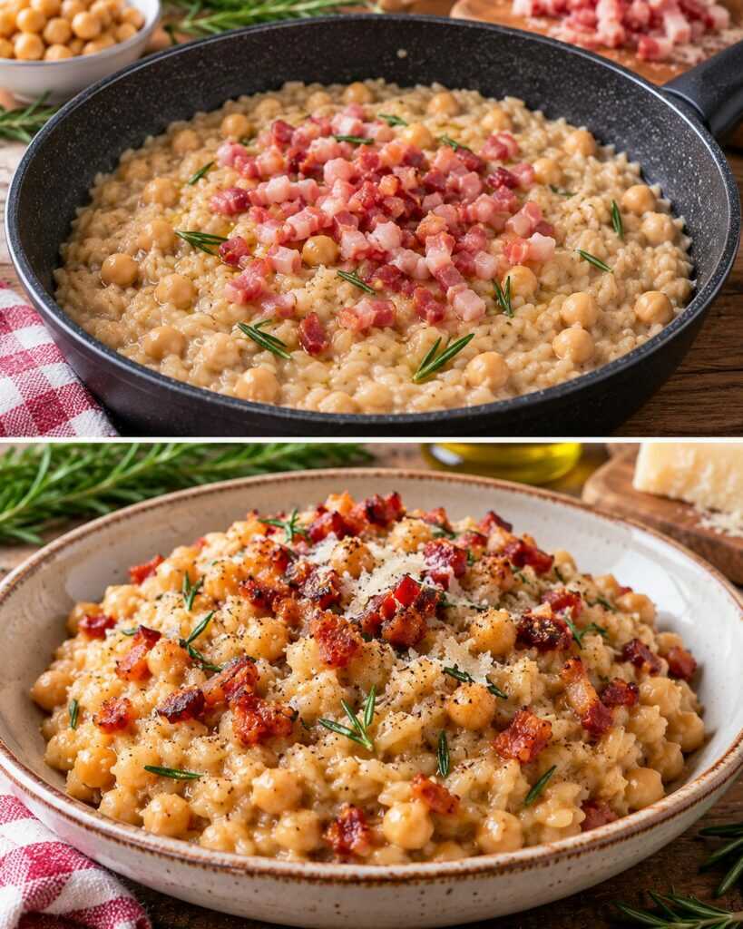 Orzo Perlato con Crema di Ceci, Pancetta Croccante e Rosmarino