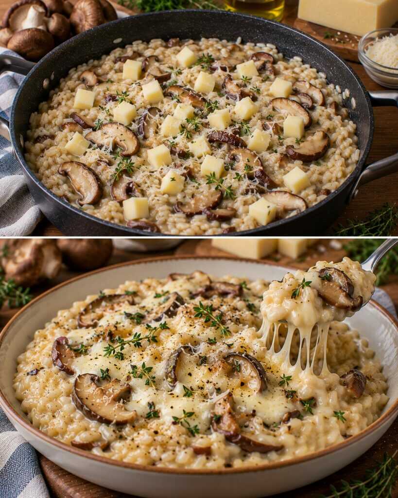 Risotto ai Funghi Shiitake con Fonduta di Asiago e Timo Fresco