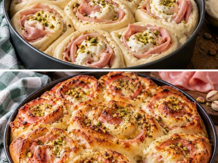 Focaccia a Rosette Ripiene di Mortadella, Stracchino e Pistacchi