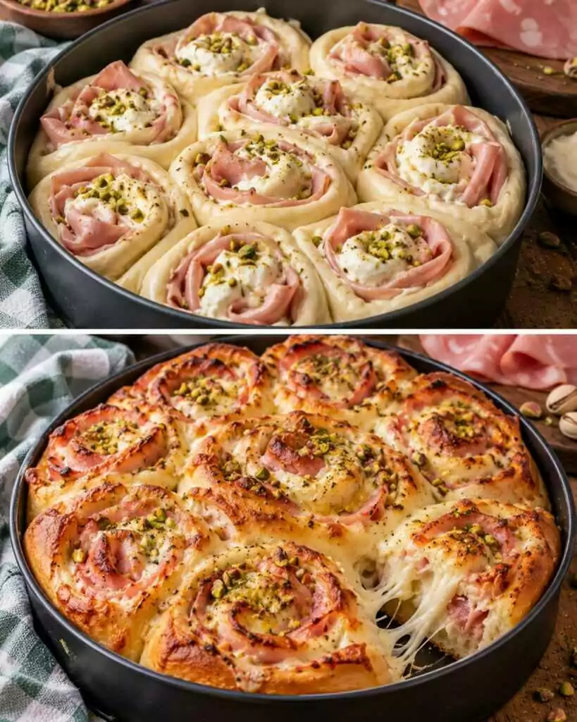 Focaccia a Rosette Ripiene di Mortadella, Stracchino e Pistacchi