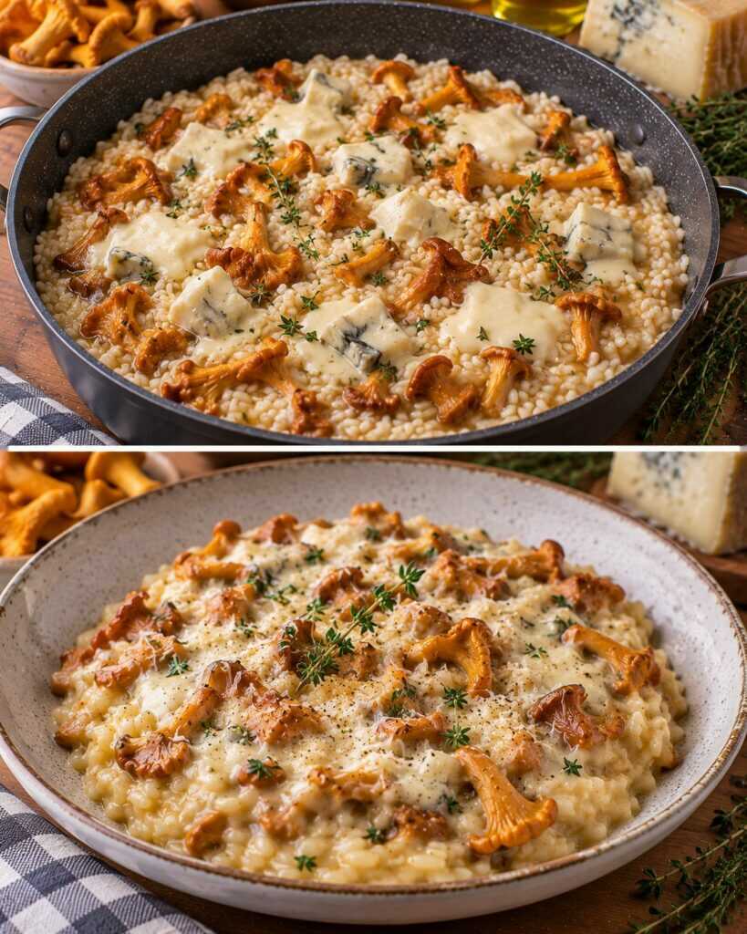 Risotto ai Funghi Finferli con Fonduta di Castelmagno e Timo