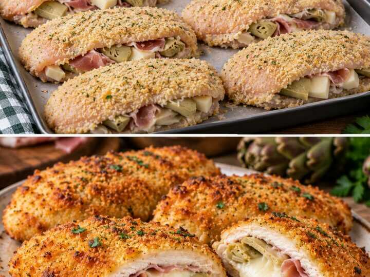 Cotolette di Pollo Ripiene di Carciofi, Prosciutto e Provola