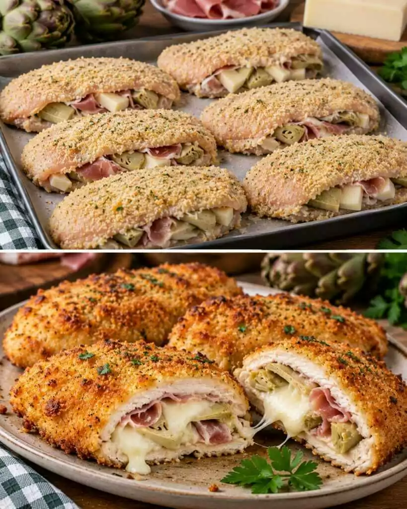 Cotolette di Pollo Ripiene di Carciofi, Prosciutto e Provola