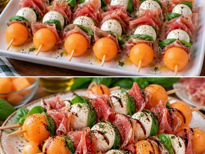 🍈 Spiedini di Melone, Mozzarelline e Prosciutto Crudo al Basilico