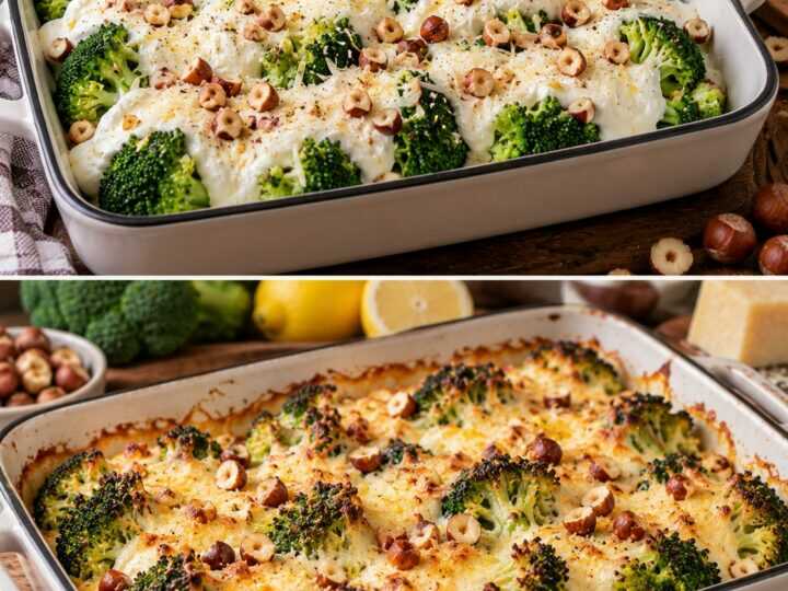 🥦 Broccoli al Forno con Salsa di Ricotta, Limone e Nocciole Tostate