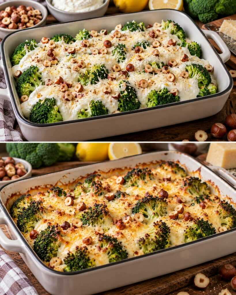 🥦 Broccoli al Forno con Salsa di Ricotta, Limone e Nocciole Tostate