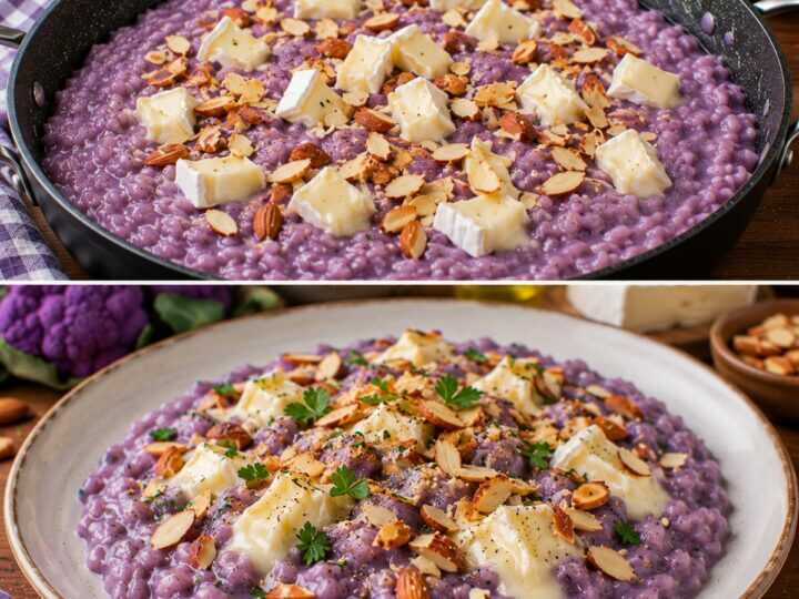 Risotto alla Crema di Cavolfiore Viola con Brie e Mandorle Tostate: Cremoso, Colorato e Irresistibile