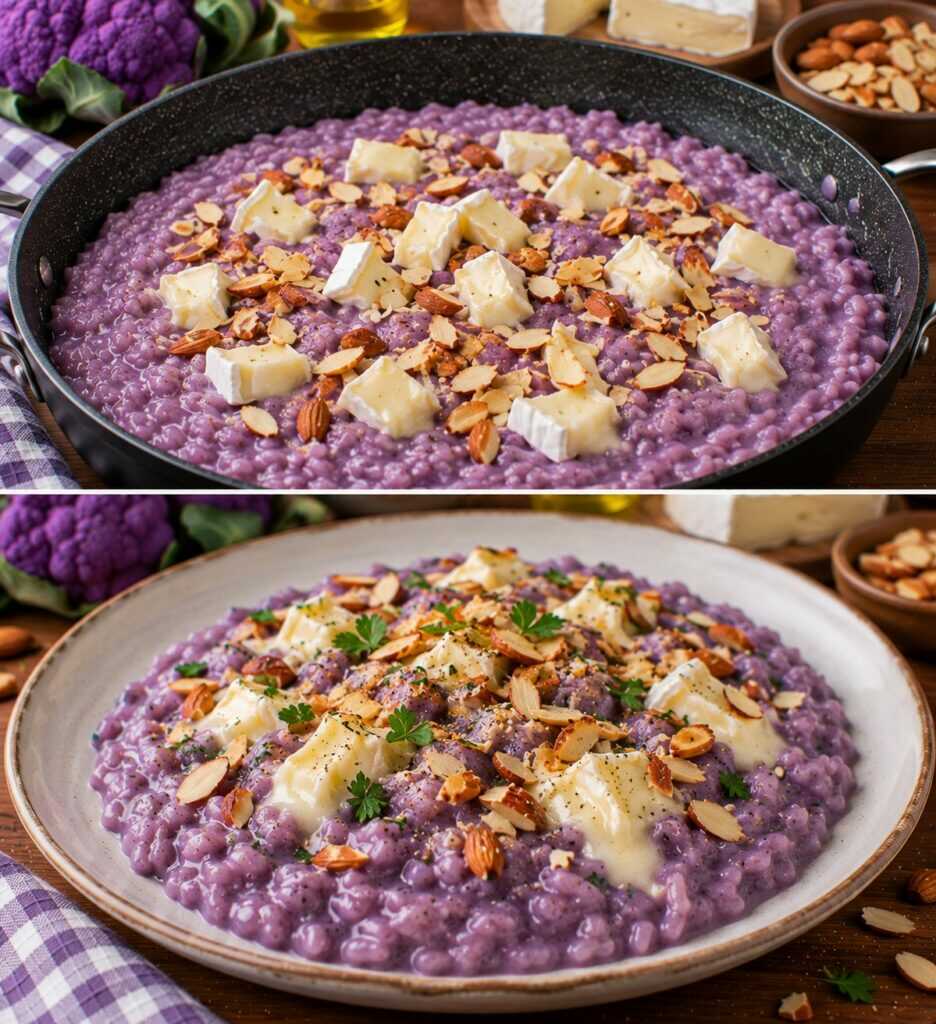 Risotto alla Crema di Cavolfiore Viola con Brie e Mandorle Tostate: Cremoso, Colorato e Irresistibile