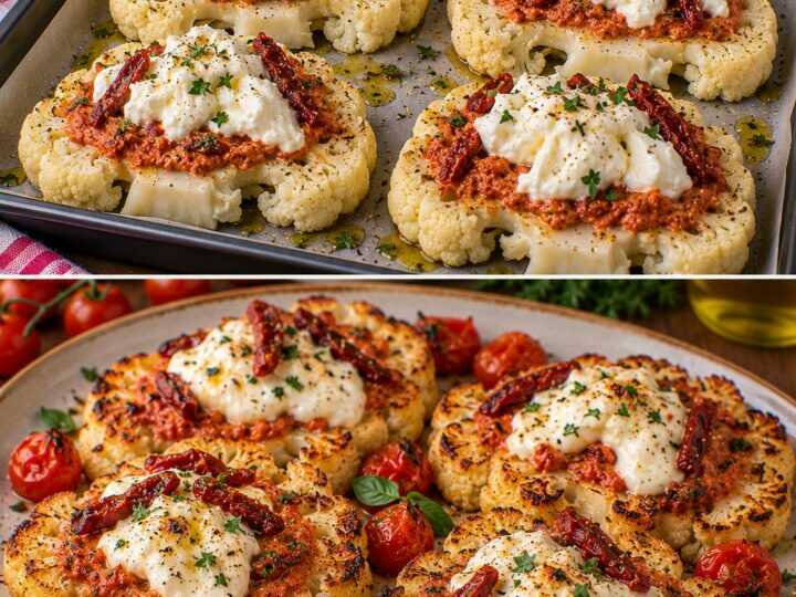 Cavolfiore a Bistecche con Crema di Pomodori Secchi e Burrata
