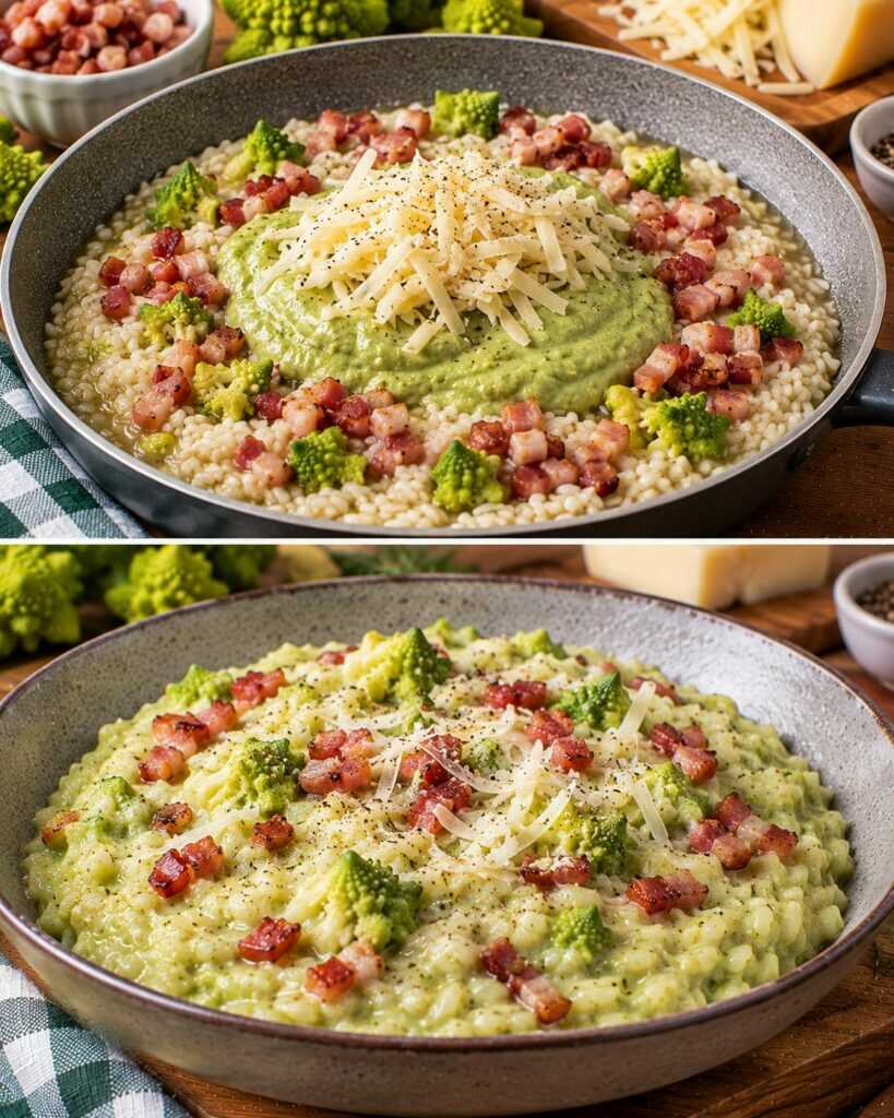 🍚 Risotto alla Crema di Broccolo Romanesco con Pancetta e Caciocavallo