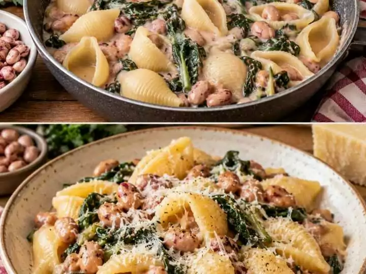 Conchiglie con Crema di Fagioli Borlotti, Cicoria e Pecorino