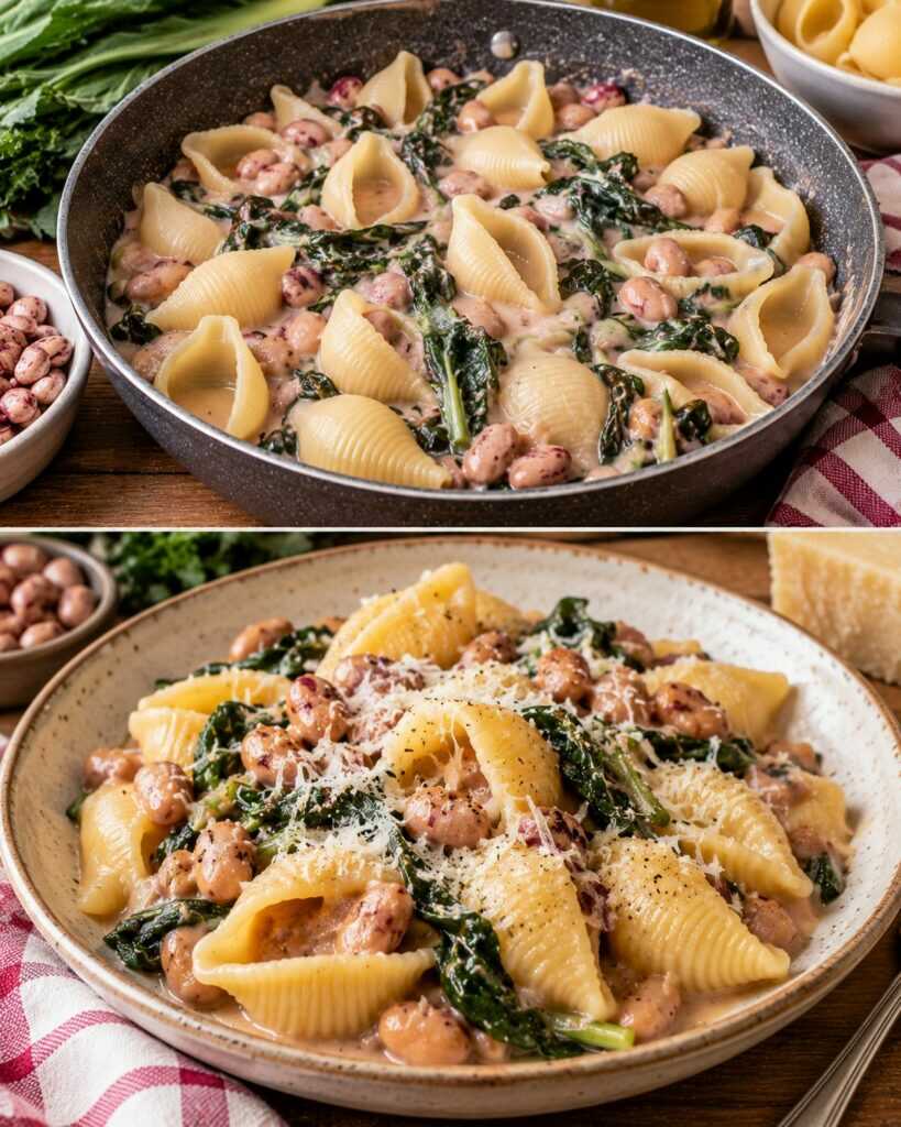 Conchiglie con Crema di Fagioli Borlotti, Cicoria e Pecorino