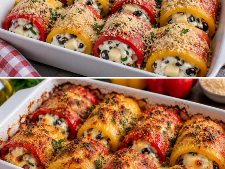Rotolini Croccanti di Peperoni con Ricotta, Olive e Provola