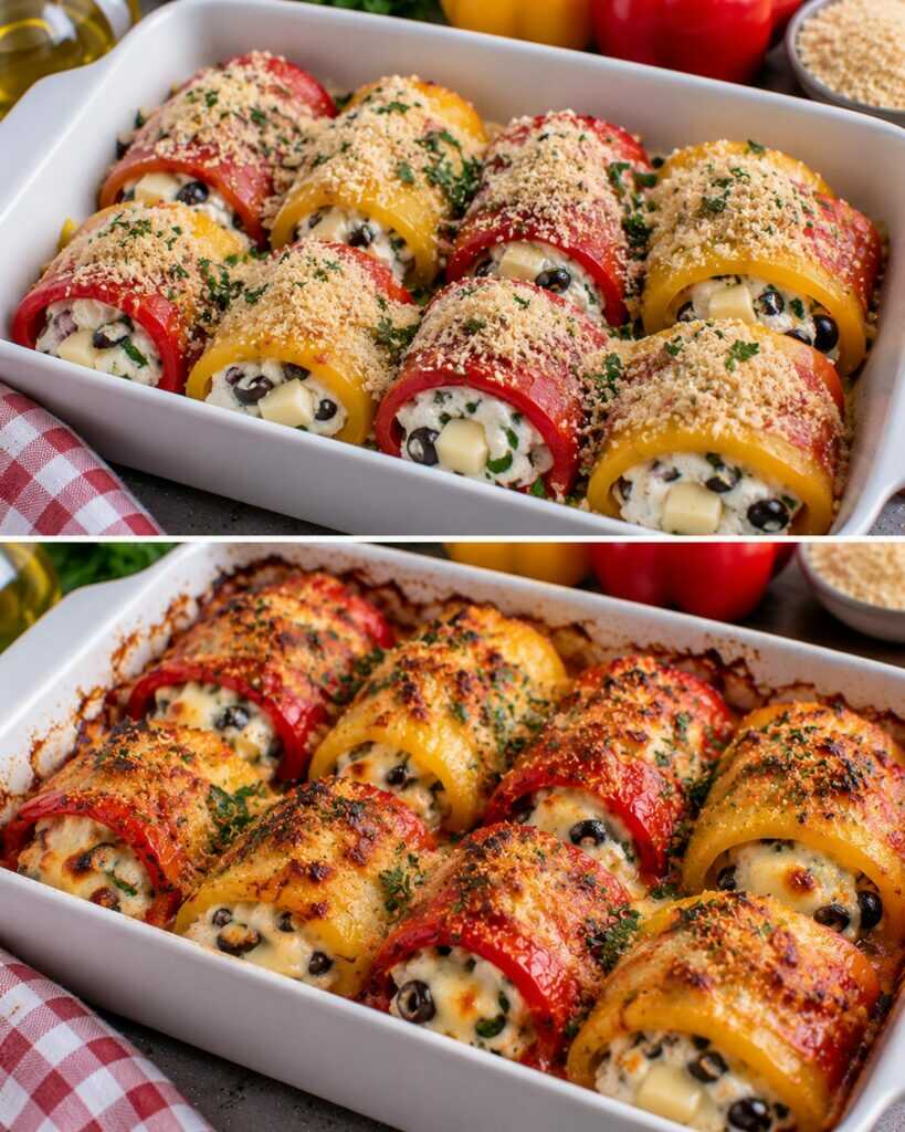 Rotolini Croccanti di Peperoni con Ricotta, Olive e Provola