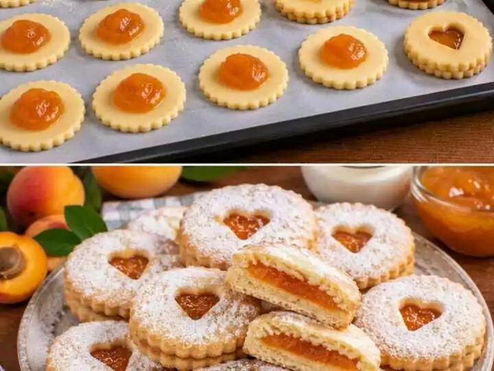 Biscotti Ripieni di Confettura di Albicocche con Frolla allo Yogurt
