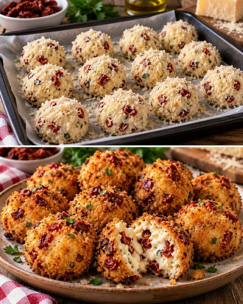 Bocconcini Croccanti di Ricotta con Parmigiano e Pomodori Secchi