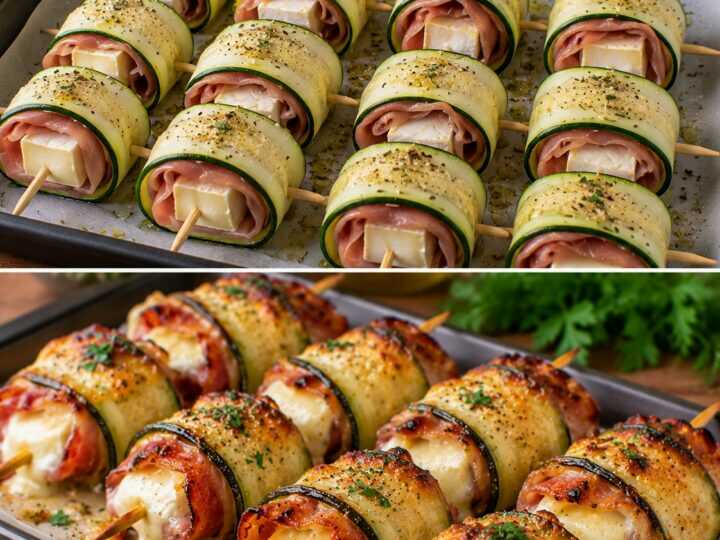 Spiedini di Zucchine Arrotolate con Prosciutto Crudo e Cuore di Brie