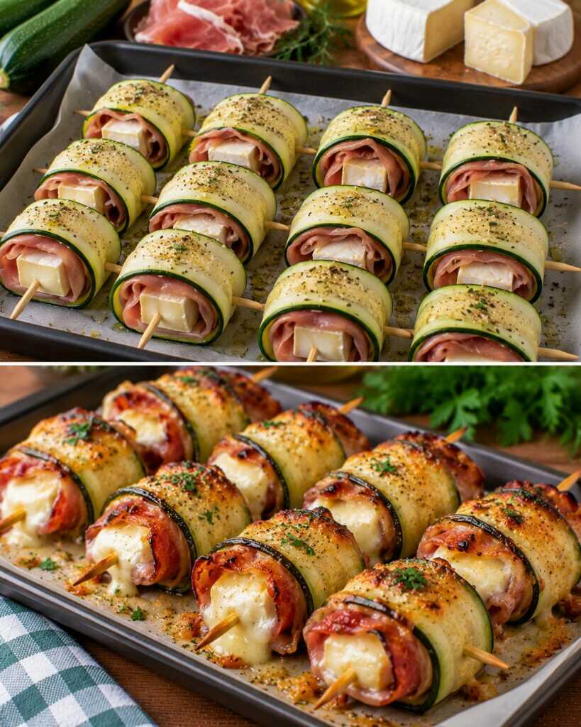 Spiedini di Zucchine Arrotolate con Prosciutto Crudo e Cuore di Brie