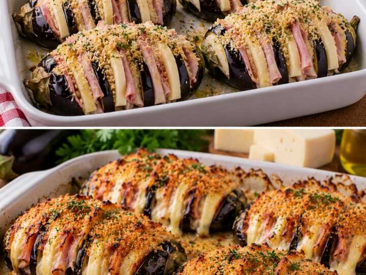 Melanzane a Libro con Prosciutto Cotto, Asiago e Crosta Dorata
