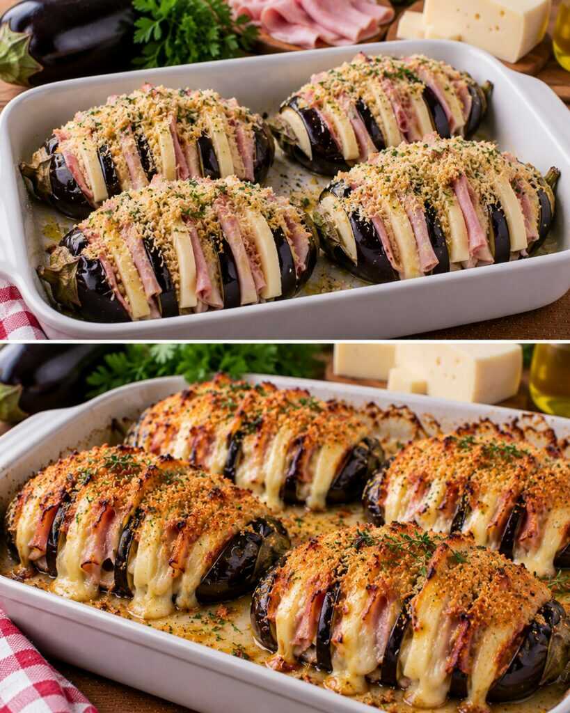 Melanzane a Libro con Prosciutto Cotto, Asiago e Crosta Dorata