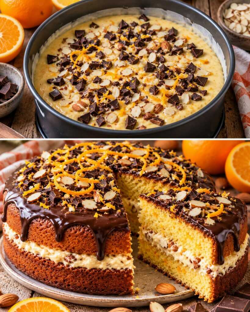 Torta Soffice all’Arancia con Crema di Mandorle e Cioccolato Fondente