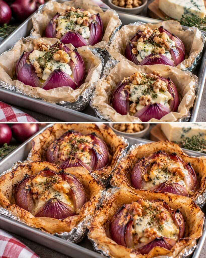 Cipolle Rosse al Cartoccio con Gorgonzola, Timo e Noci