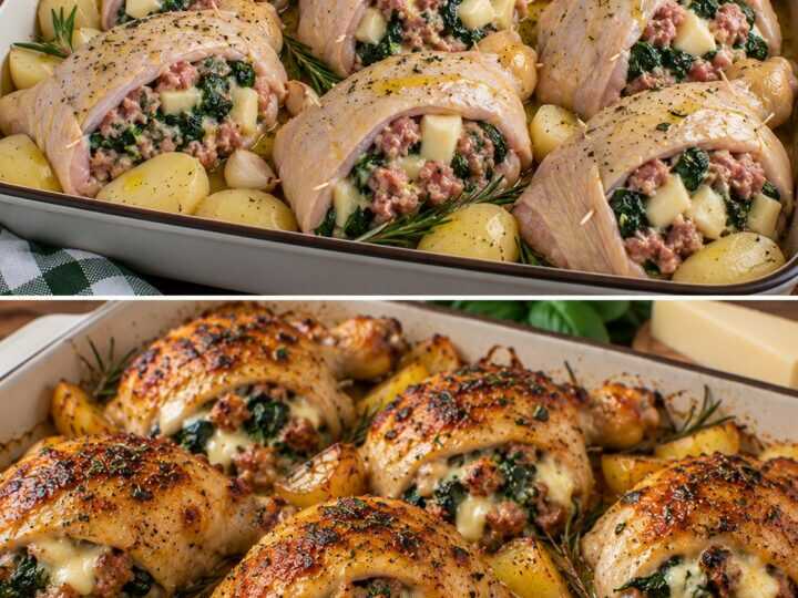 Cosce di Pollo Ripiene di Salsiccia, Spinaci e Caciocavallo