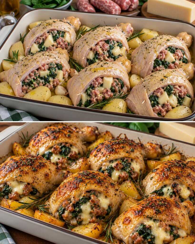 Cosce di Pollo Ripiene di Salsiccia, Spinaci e Caciocavallo