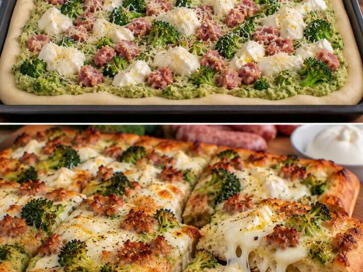 Pizza Bianca con Crema di Broccoli, Salsiccia e Burrata