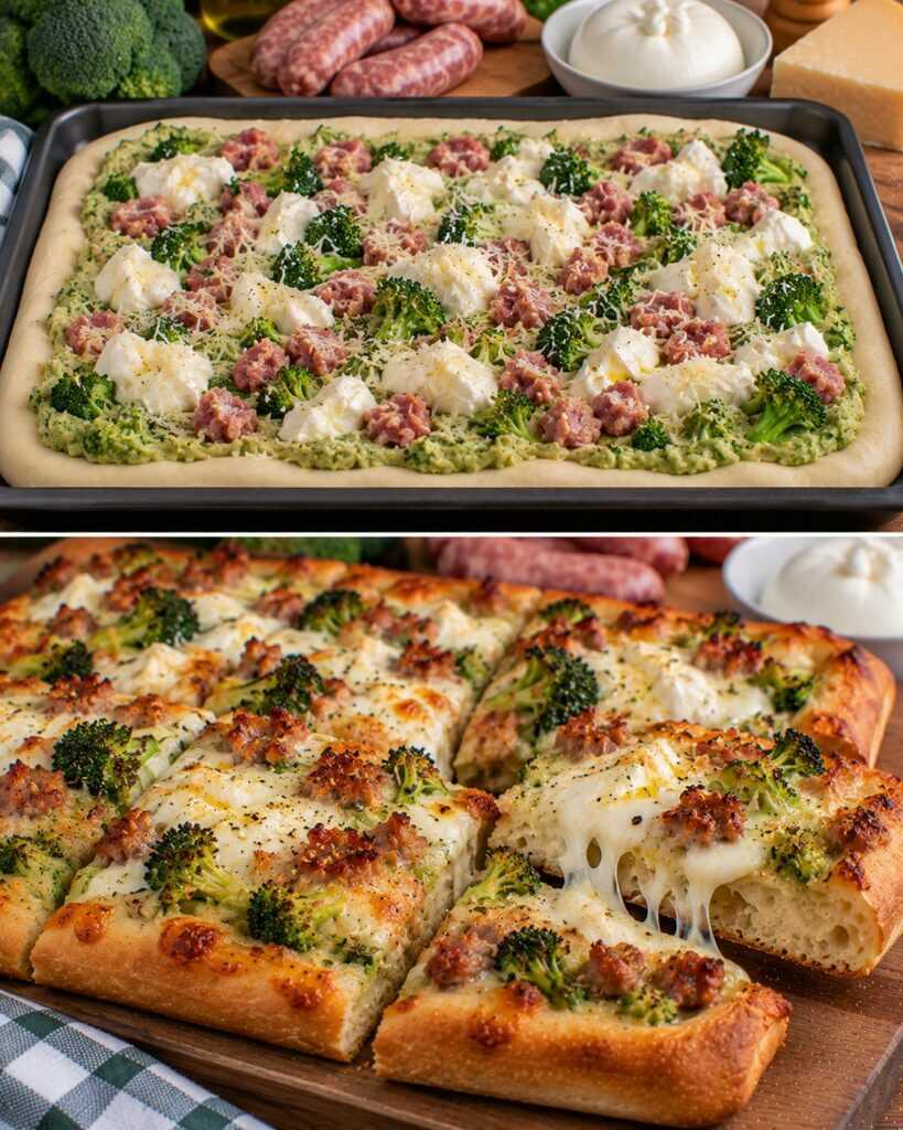 Pizza Bianca con Crema di Broccoli, Salsiccia e Burrata